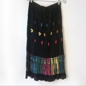 LUCKY BRAND Blue Multi-color Broom Tie-dye Long Skirt XL Elastic Waist Festival
